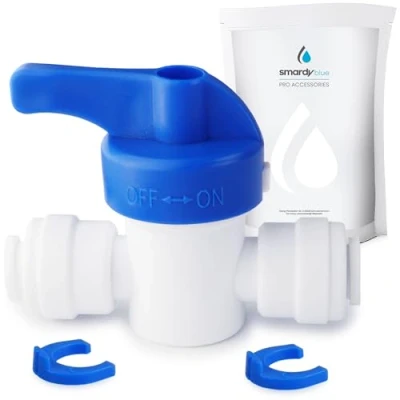 Image de smardy Robinet d&#039;Arrêt/Vanne d&#039;Arrêt pour Tuyau d&#039;Eau 1/4&quot;(6,35mm), Quick Fitting Osmose Inverse, Filtre à Eau Adaptateur de Raccord