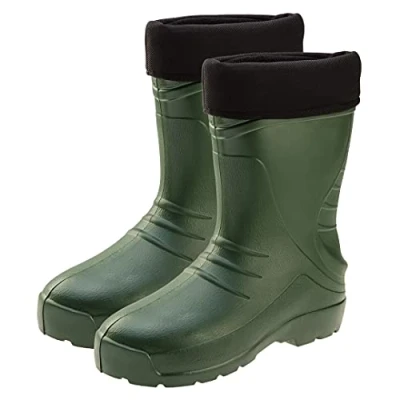Image de VERTO Bottes en caoutchouc EVA pour homme, chaussettes intérieures polaire jusqu&#039;à 30 C, tige haute, semelle extérieure antidérapante SRC avec profil antidérapant, vert, 42 EU