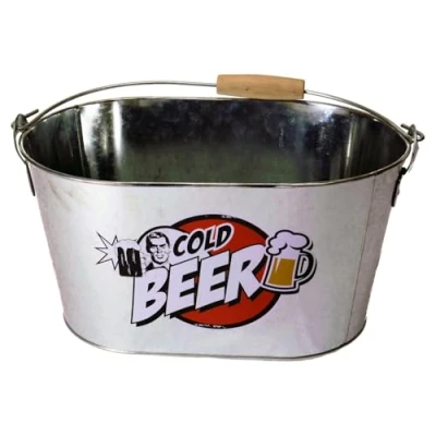 Image de Out of the blue Seau Ovale en métal, Cold Beer,avec Anse &amp; poignée Bois, 2 ouvre Bouteilles INCL, env. 26 x 13 cm, Silver, 4 cm