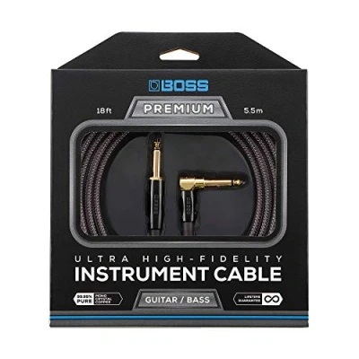 Image de Câble d&#039;instrument ultra haute fidélité GAMME BIC P18A 18ft / 5.5m Connecteurs jack 1/4 de pouce droit à coudé plaqués or 24 carats pour guitare et basse, un son qualité supérieure