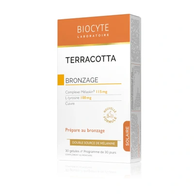 Image de BIOCYTE Terracotta Bronzage Complement Alimentaire Bronzage, Préparateur Solaire Double Source de Melanine, L Tyrosine, Cuivre Programme 30 jours