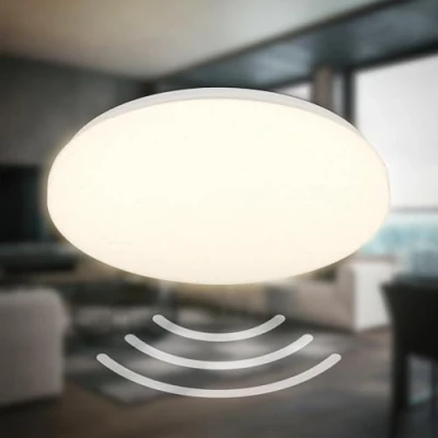 Image de B.K.Licht Plafonnier LED avec détecteur de mouvement IP54 portée 3m, lumière blanc chaud, détection 120 degrés, lampe LED, salle bain, cuisine, 27x6,5 cm,