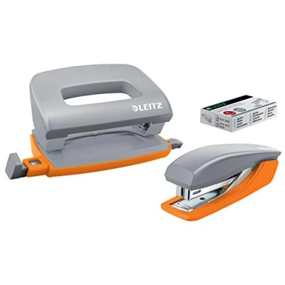 Image de Leitz Set avec Mini Agrafeuse &amp; Perforateur, Agrafage ou Perforation jusqu&#039;à 10 Feuilles, Agrafes Incluses, Urban Chic, Gris, 55996088
