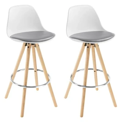 Image de WOLTU® Lot de 2 Tabouret Bar en Similicuir siège Cuisine avec Repose Pied,Gris+Blanc BH45grw