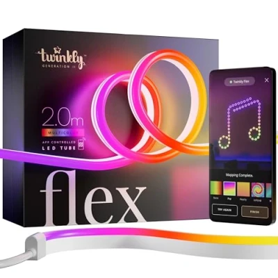 Image de Twinkly Flex 2m, Tube LED Multicolore, Bandeau RGB Flexible, Compatible Home Kit, Alexa, Google Home, Éclairage Gaming, 16 M+ Couleurs, Usb C, Contrôlé Par App, Fil Blanc