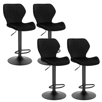 Image de WOLTU Tabouret de Bar Lot 4 Tabourets Réglables 60 82cm en Hauteur Pivotant à 360 avec Dossier Repose Pieds Chaise Velours Métal Debout Noir BH324sz