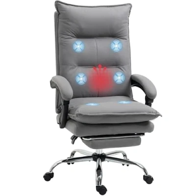 Image de Vinsetto Fauteuil de Bureau massant et Chauffant, Chaise Bureau, Ergonomique avec Hauteur réglable, Dossier inclinable télécommande Filaire, pivotant à 360, Gris