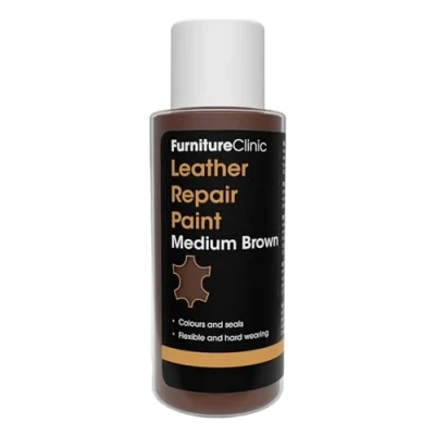 Image de Recoloration et Réparation du Cuir 2 en 1 Application Facile Teinture Brun Moyen avec Enduit, Restauration Légère Rapide, Idéale sur Cuirs : Canapé, Meuble, Siège Auto, Chaussures, Sac à Main. 50 ml