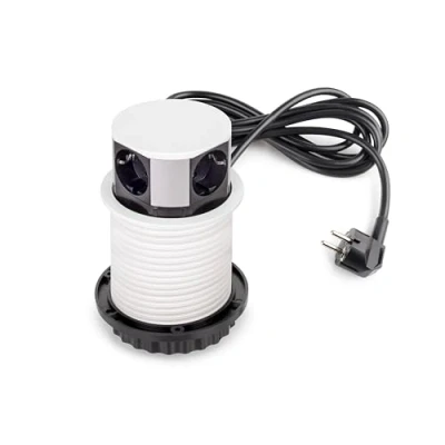 Image de Emuca Multiconnecteur Vertikal Push diamètre 100mm, 3 Prises de Type Schuko, 1 USB A, C, Acier et Plastique, Peint en Blanc