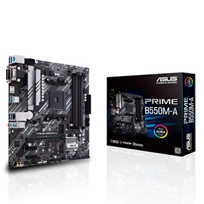 Image de ASUS Prime B550M A Carte mère AMD Ryzen AM4 micro ATX (2xM.2, PCIe 4.0, 1 Gb Ethernet, HDMI/D Sub/DVI, SATA 6 Gbps, USB 3.2 Gen 2 Type A, Aura Sync RGB)
