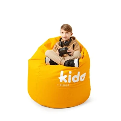 Image de Diablo Pouf Poire Beanbag pour Enfants avec Remplissage Fauteuil de Jeu des Perles EPS Revêtement en PVC Polyester 110 cm x 80 (Jaune)