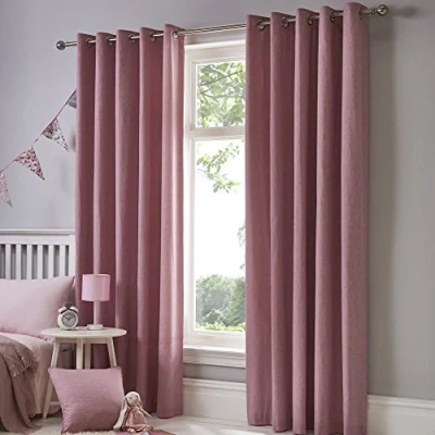 Image de Fusion Rideaux à œillets doublés Sorbonne. Couleur Unie en Coton., Coton, Rose poudré, 90x72 (229 x 183 cm)