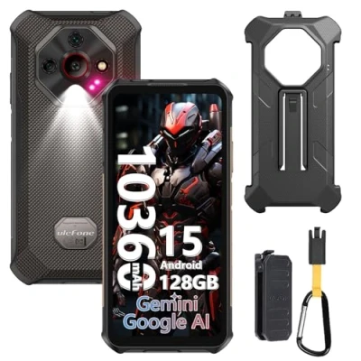 Image de Ulefone Armor X16 Téléphone Portable Incassable Android 15, 12Go+128Go/SD 2TB 10360mAh Smartphone 48MP+16MP+20MP Vision Nocturne, 6,56&quot; 3 Slots/Flashlight/Face ID/Fingerprint/GPS/OTG/NFC Noir