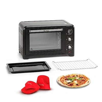 Image de Moulinex Four posable 33 L, Chaleur tournante, Convection de pointe, 6 modes cuisson, Thermostat réglable jusqu’à 240 C, Timer 120 min, Grille réversible, Maniques silicone, Optimo Noir OX464811