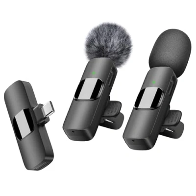 Image de Microphone cravate sans fil pour téléphone Android USB C Micro professionnel à clipser enregistrement vidéo, Vlog, YouTube, TikTok (résistant au vent/2 micros)