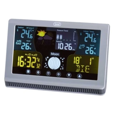 Image de Trevi ME 3P70 RC Station météo avec capteur extérieur et commande tactile, indications thermomètre, Humidité Phase Lunaire, réveil programmable fonction Snooze, calendrier multilingue