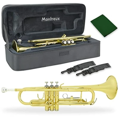 Image de Montreux Student Bb Trompette pour débutants avec étui de protection léger, embouchure 7C Laiton laqué, pavillon 12 cm, si bémol