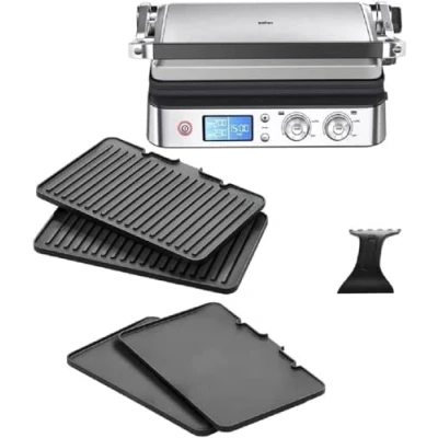 Image de Braun MultiGrill 9 CG 9043, Appareil Panini Électrique avec Plaques de Grillage et Cuisson, 2 Thermostats Indépendants, 3 Positions Lavables au Lave Vaisselle, 2000W, Noir/Inox
