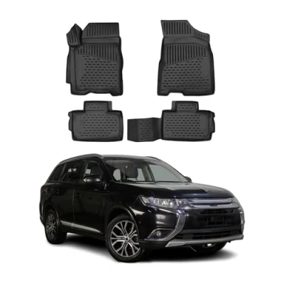 Image de Tapis de Sol Compatible avec Mitsubishi Outlander 2012 2024 Caoutchouc TPE 3D Noir 4X