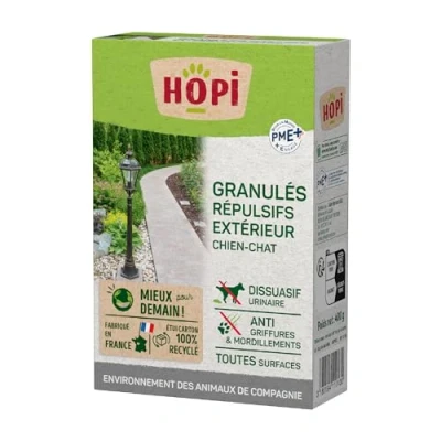 Image de HOPI Repulsif Chat et Chien Extérieur 2 x 200 GR Extraits de Plantes d’Huiles essentielles Favorise l’éducation des Chiots Chatons Convient à Tous Types Supports Fabriqué en France