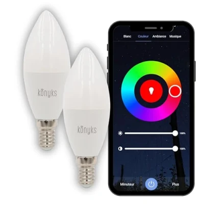 Image de Konyks Ampoules connectées Antalya Easy E14 Lot de 2 LED 5 watts WiFI + Bluetooth, 350 Lumens, Couleurs Blanc réglable, compatible avec Alexa ou Google Home, Automatisations faciles