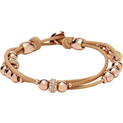 Image de Fossil Bracelet Pour Femmes , 19 Cm En Cuir Véritable, Beige, Marron, Or Rose, JA6539791