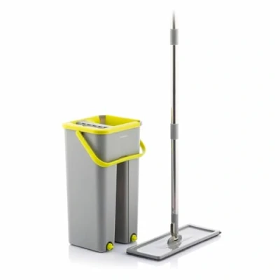 Image de InnovaGoods® Klirimop Kit de serpillère Double Action avec Plaque en Microfibre à Compartiment, 6 lingettes Rechange réutilisables, pour essuyer et poignée rotative (199 caractères)