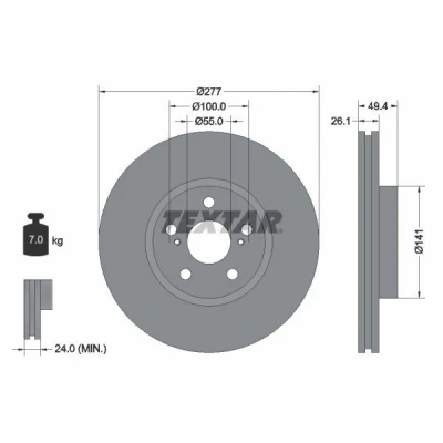 Image de TEXTAR PRO 92135503 Disque de frein 277 26 05/07 100 ventilé l&#039;intérieur revêtu sans boulon fix roue, moyeu roue
