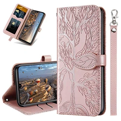Image de MRSTER Coque pour Samsung Galaxy A20e Rabat Étui, Protection Housse en Cuir PU, Coques Portefeuille A20e. RX2 Tree Rose Gold