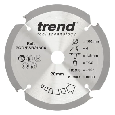 Image de Trend Lame de Scie Circulaire pour Fibre Ciment PCD, 235 mm Diamètre, 30 d&#039;Alésage, 6 Dents, 2,4 Trait Scie, +12 Crochet, PCD/FSB/2356
