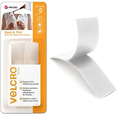 Image de Velcro Marque, Sleek &amp; Thin pour tissus, Bande adhésive, 19 mm x 60 cm, noire, Doux au toucher, très léger, Dos adhésif, sans couture, Blanche, 19mm 60cm