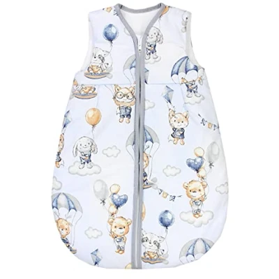 Image de TupTam Gigoteuse Bébé tout au long de l&#039;année, certifiée OEKO TEX, 2.5 TOG, sans manches, rembourrée, Animaux avec parachutes/Bleu, 68 74