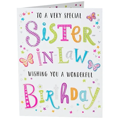 Image de Piccadilly Greetings Regal Publishing Carte d&#039;anniversaire moderne pour belle sœur 20,3 x 15,2 cm Noir Rose Jaune Vert Gris