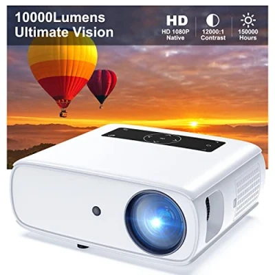 Image de Vidéoprojecteur Full HD natif 1080P, Home cinéma 10000L Projecteur, 4K Supporté Fonction Zoom RétroProjecteur 350&#039;&#039; pour Smartphone/PC/Ordinateur portable/PS4/FireStick/EXCEL/PPT