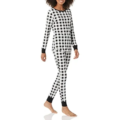 Image de Amazon Essentials Pyjama en Coton Coupe Confortable (Grandes Tailles Disponibles) Femme, Noir/Blanc, Carreaux Lainés, L