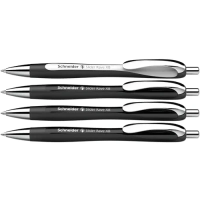 Image de Schneider Slider Rave XB 132584 Lot de 4 stylos à bille (édition spéciale limitée, 3 x noir, 1 blanc, fabriqués en Allemagne) Couleur l&#039;encre : bleu