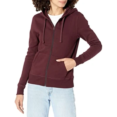 Image de Amazon Essentials Sweatshirt à Capuche Entièrement Zippé en Molleton et Éponge (Grandes Tailles Disponibles) Femme, Bordeaux, L