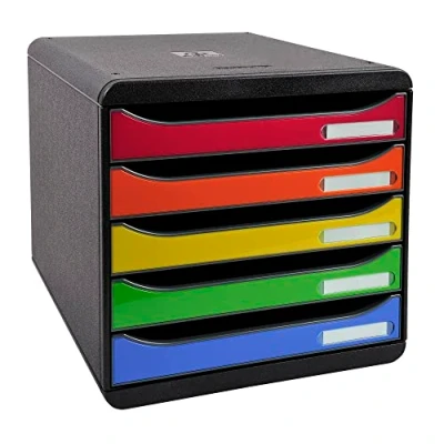 Image de Exacompta Réf. 3097298D BIG BOX PLUS Caisson 5 tiroirs pour document A4+ Dimensions extérieures : Profondeur 34,7 x largeur 27,8 Hauteur 27,1cm Noir/Arlequin glossy