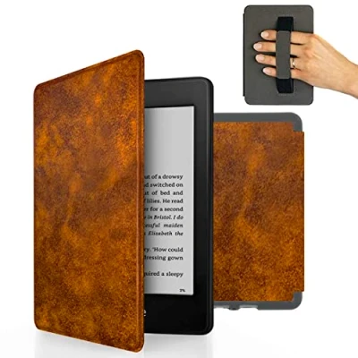 Image de MyGadget Housse pour Amazon Kindle Paperwhite 10e Génération 2018 [ PQ94WIF ] Etui Simili Cuir Flip Case avec Poignée élastique Cover Marron