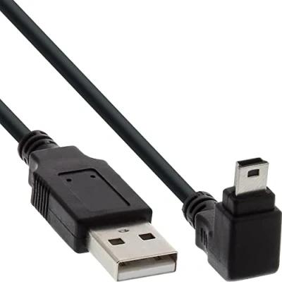 Image de Câble USB 2.0 Mini InLine®, Mâle A vers B (5pol.) coudé le bas 90, noir, 2m
