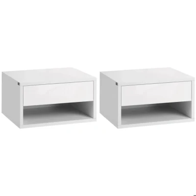 Image de HOMCOM Lot de 2 Tables Chevet murales Table Nuit tiroir Coulissant, Niche, Plateau en Bois dim. 37L x 32l 21H cm Blanc