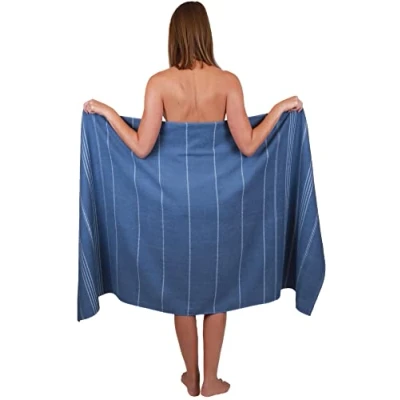 Image de Betz Grande Serviette de Bain XXL Plage à Sauna en 100% Coton Drap 90x180 cm Lines Color Bleu