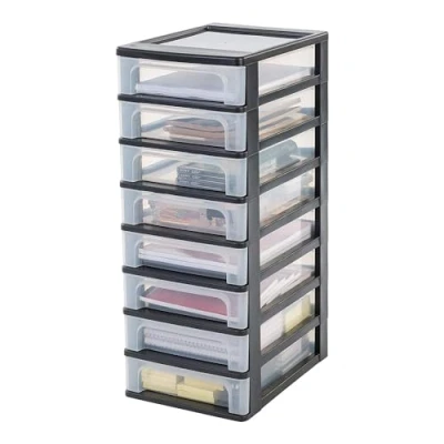Image de Iris Ohyama, Tour de Rangement Plastique, 8 Petits Tiroirs, Noir, Ouverture Facile, Format A4, A5 &amp; A6, Meuble, Organisateur, pour Bureau, Fourniture Scolaire, Papeterie, Sans BPA, OCH 2080