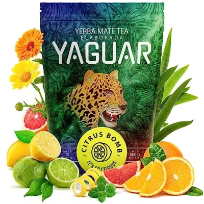 Image de Yaguar Citrus Bomb 0,5 kg Maté aux agrumes brésilien Effet de rafraîchissement et stimulation Citron, orange, citron vert 500 g