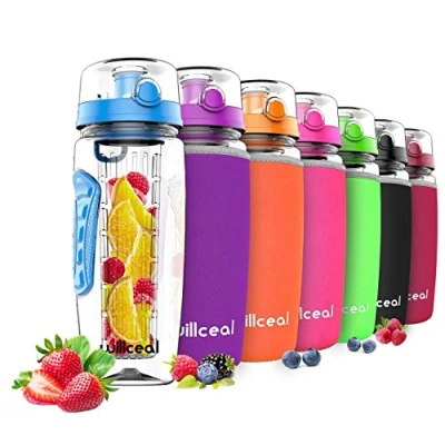 Image de willceal Bouteille d&#039;eau avec infuseur à Fruits 0,95 l Fabriquée en Tritan sans BPA, Couvercle Rabat, Anti Fuite Convient pour Le Sports et Camping (Bleu)