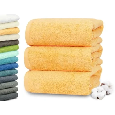 Image de ZOLLNER Set de 3 Serviettes Douche, 70x140 cm, Coton, Jaune