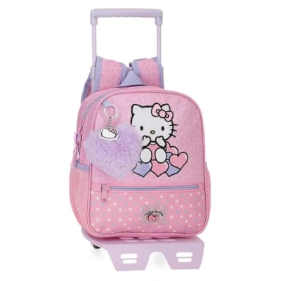 Image de Hello Kitty Hearts &amp; Dots, Sac à dos d&#039;école, pour enfant, rose, fabriqué en polyester, compartiment principal avec poche intérieure, bretelles larges, ergonomiques et rembourrées,