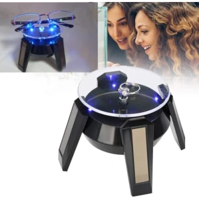 Image de PréSentoir Rotatif Solaire, Plaque Tournante Rotative à 360 avec La LumièRe De LED pour L&#039;Affichage Bijoux TéLéPhone Montre (Noir)