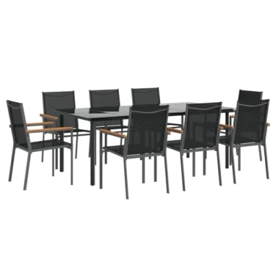 Image de VidaXL Ensemble à manger de jardin 9 pcs noir textilène et acier 3187048