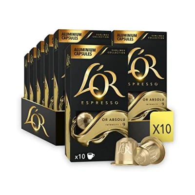 Image de L&#039;OR Absolu 100 Capsules Or Intensité 9 compatibles Nespresso (lot de 10 x 10)